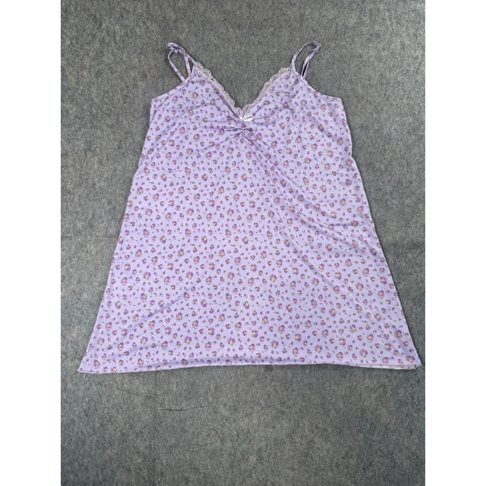 Unbranded Nightgown Women XL Purple Floral Lace Trim Chemise Sleep Dress Y2K